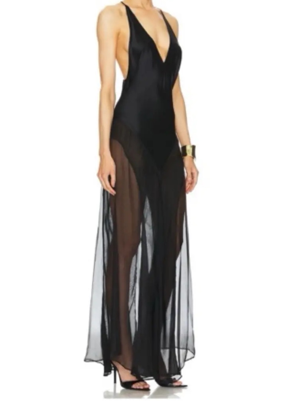 VTG 2003 Victoria’s Secret Silk Maxi Black Slip Dress Sz S/XS Racer Back Goth